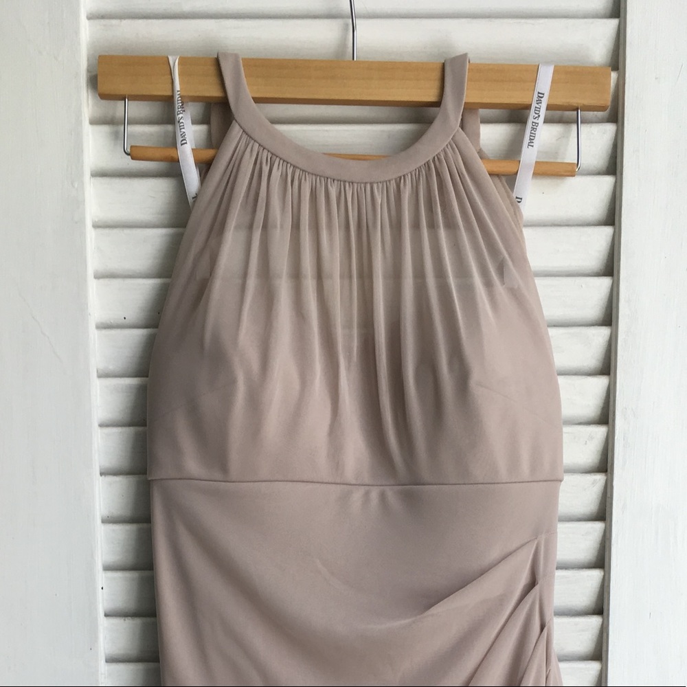 David's Bridal Halter Bridesmaid Dress Champagne